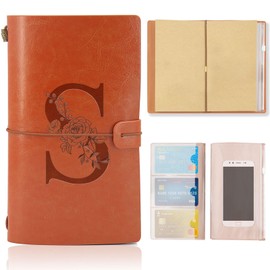 Initial PU Leather Travel Notebook Refillable Diary Travel Diary with Blank Pages, Initials S Gift for Girls Women School Friend Teacher Sisters Colleagues Birthday Mother's Day Gift