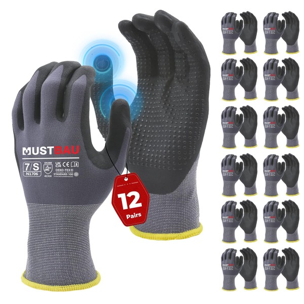 Mustbau 12 Pairs Black Touch Screen Work Gloves Men with