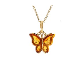 Artisana-Schmuck Amber Butterfly Pendant (without Chain), Pendant Made of Amber and Gold-Plated 925/000 Sterling Silver, Gold-plated sterling silver Baltic Amber, Amber