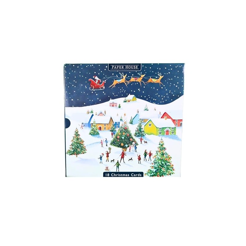 Box of 18 Paper House Festive Snowy Village Scene Christmas