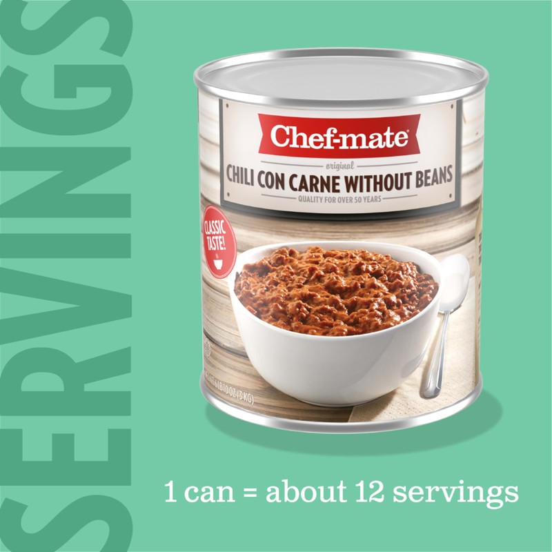 Chef-mate Beef Chili, Canned Chili with Meat, No Beans, 6