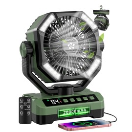 Camping Fan Battery Powered Fan - Rechargeable with Starlight, 20000mAh Battery Operated Outdoor 5 Speed Desk Fans with LED,Hook,Remote Control, Timer,Personal Fans for Tent, Power Outage, Fishing