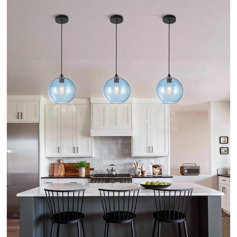GLAMIGHT Blue Glass Pendant Lights Kitchen Island Lighting Globe Pendant