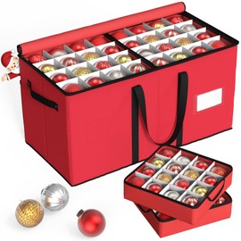 Kesfitt Christmas Ornament Storage Box with 8 Trays,Christmas Storage Container with Dividers Fits 128 Holiday Ornaments Decorations,Double Zipper,Large Xmas Organizer with Pockets