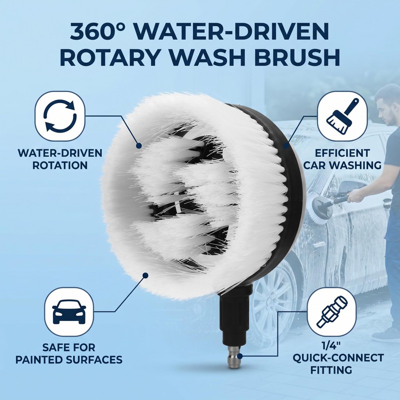 Rotary Wash Brush, 1/4 Quick Connect Soft Bristle Power Washer