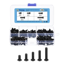DTGN 250 Pcs M3 Button Head Socket Cap Screw Kit - 6/8/10/12/16mm Carbon Steel Black Oxide Full Thread Hex Socket Cap Screw Assortment - Perfect for Machinery, Furniture Repair