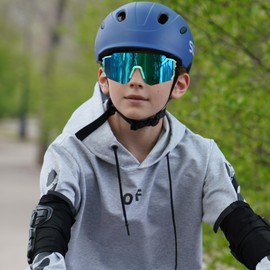 DUCO DK310 Polarised Youth Sports Cycling Shade Lightweight Frame UV400 Child Boys Girls Baseball Sunglasses, Blue Black Dot Frame Black Temple Revo Blue Lens