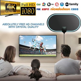 TV Antenna for Smart TV, HD Digital Antenna Long Range Signal Reception TV Antenna Support 4K 1080p All TVs, Indoor tv Receiver for All tvs 10ft HDTV Coax Cable (Black)