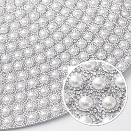 Pearl Round Placemat, Heat Resistant Table Place Mat for Dining Table 15 inch Anti-Slip Tablescapes Decorations Sparkling Bling Rhinestones Mat Silver Placemat