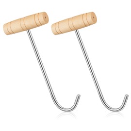 Moxweyeni 2 Pcs Boot Pulls with Handle Boot Hooks Long Shoes Pull Stainless Wooden Cowboy Boot Hooks for Men and Women(9.45 x 4.3 Inches)