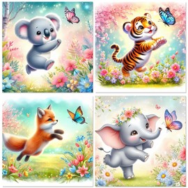 croshom 4 Pack Paint by Numbers Kids-Cartoon Kids Paint by Number Ages 5-8-12, DIY Animals Oil Painting Suitable for Home Decoration,Develop Good Habits (8x8inch)