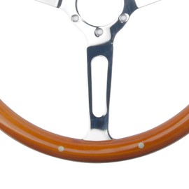 MR HELLO 15" Inch Classic Wood Grain Grip Steering Wheel 3 Spoke Riveted 380mm 6 Bolt with Horn Button (long hole)