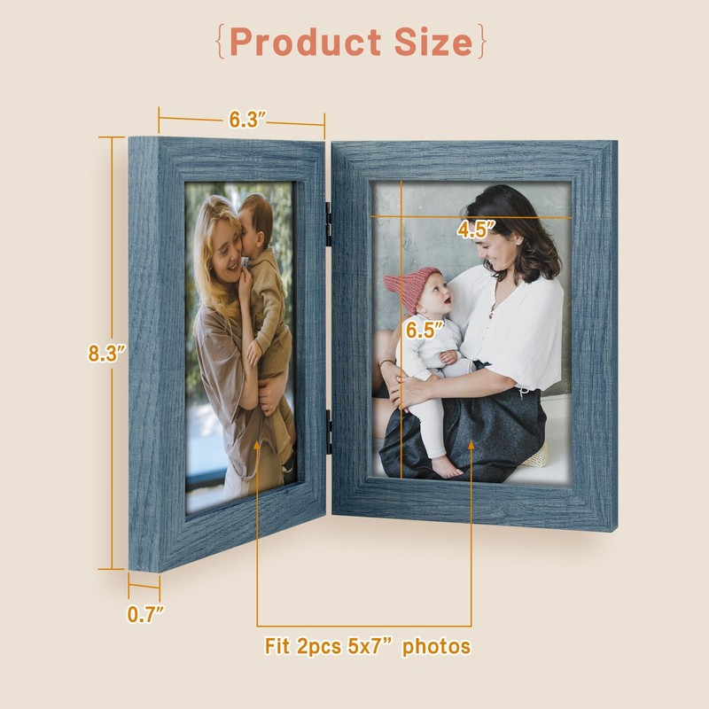 Golden State Art, 5x7 Double Picture Frame Vertical Hinged Photo