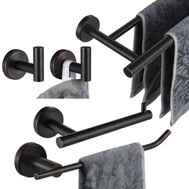 JQK Bathroom Hardware Set Oil Rubbed Bronze, 5-Piece Bath Accessories Set Wall Mount Includes 24 in Towel Bar, 9 in HT Bar, TP Holder, Towel Hook x 2, BAS105-ORB