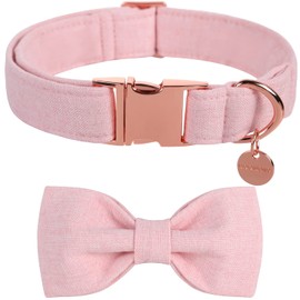 DOGWONG Cotton Dog Collar with Bow, Pink Pet Collar Durable Adjustable Puppy Collar for Small Medium Large Dogs