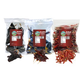 Dried Chile Peppers Bundle Pack (12 oz Total) Ancho Chiles, Guajillo Chiles and Arbol Chiles - The Spicy Set. (Spicy Pepper Pack)