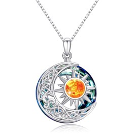 PARYFO Amber Necklace 925 Sterling Silver Sun Amber Pendant Chain Sun Pendant Gold-Plated Chain Amber Jewellery Gifts for Women Girls, Sterling Silver