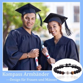 2025 Schulabschluss Geschenk für Sie/Ihn, Verstellbar Naturstein Kompass Armband Inspirierender Abitur College Abschluss Armbänder für Sohn Bruder Freund Amulett Glück Schmuck