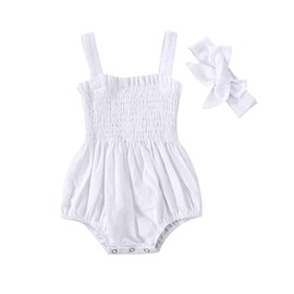 Tsseiatte Newborn Baby Girl Summer Bodysuit Headband Set Solid Color One Piece Ruffle Strap Romper Jumpsuit 0-18M (C-White,12-18 Months)