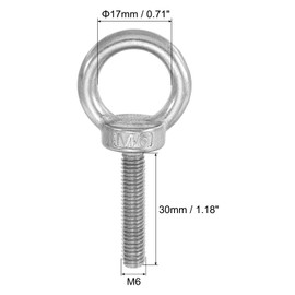 PATIKIL M6 x 30mm Lifting Shoulder Eye Bolts Set of 8 304 Stainless Steel Threaded Eye Bolts with Lifting Rings with Nuts and Washers Ideal for Hammocks and Articles Hanging