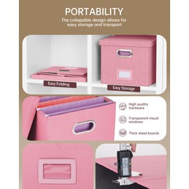 2 Pack File Storage Organizer, Filing Box, Portable File Box with Lid, Fit for Letter/Legal File Folder Storage, document organizer, New-pink