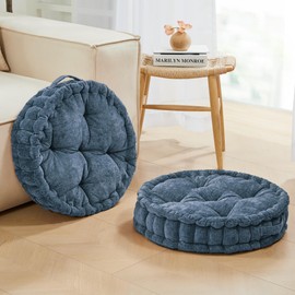 Deconovo Floor Cushions, Pack of 2, Meditation & Yoga Sitting Pillows, Round & Square Cushion for Window Seat, Bench, Chair, Reading Nook, Floor Pillows, Blue Haze, Round/20x5.1 Inch