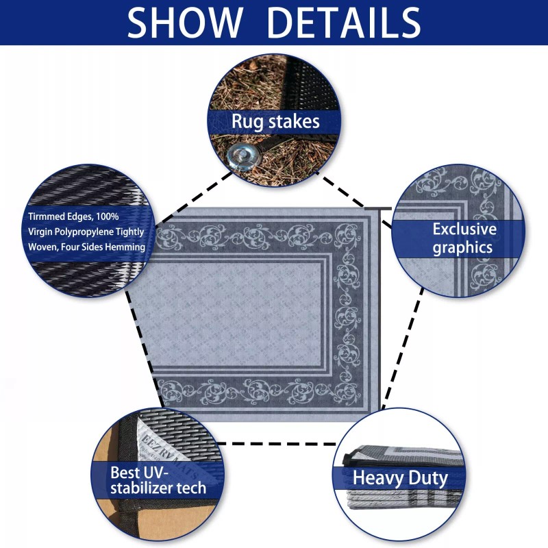 EEZ RV Products 9'x18'FT Heavy Duty Reversible/Dur - Vine Grey