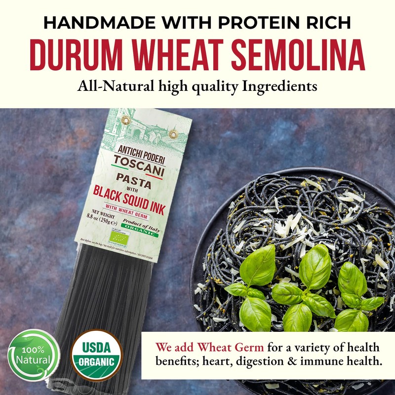 Antichi Poderi Organic Black Squid Ink Pasta Linguine - Black
