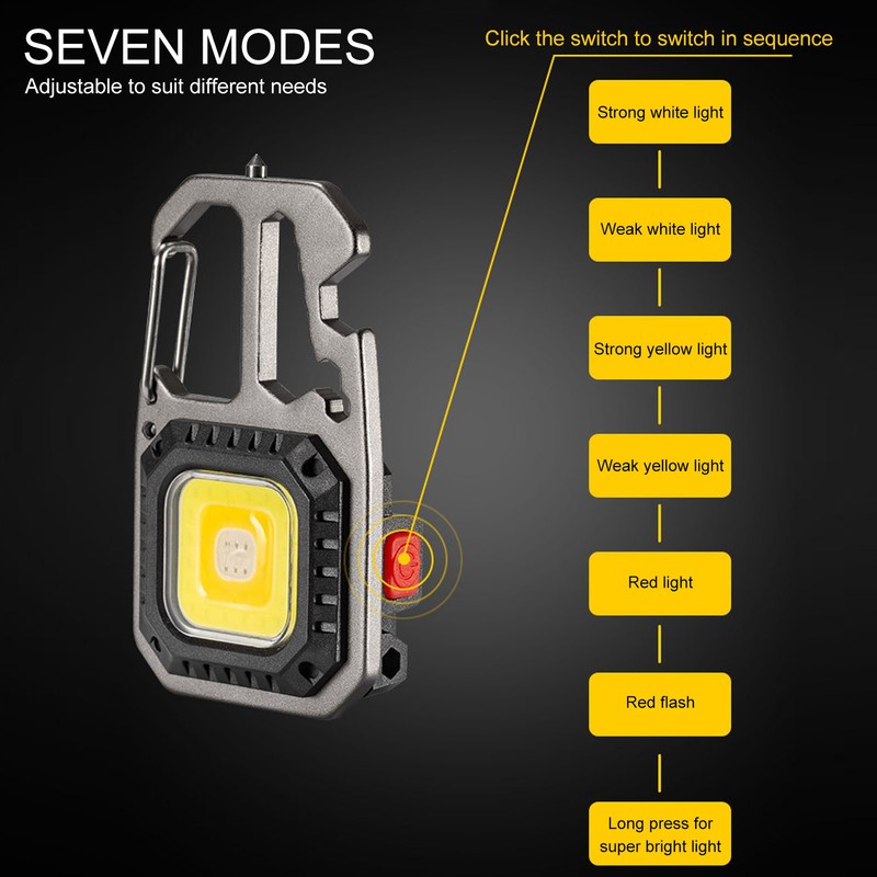 Keychain Work Light USB Charging Portable Pocket LED Flashlight Multifunctional