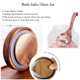 AetherCraft 94 oz Bath Salts Glass Jar with Wooden Lid, Bath Salt Container with Scoop, Glass Containers for Bathroom Bath Decor Airtight Storage Bathtub Accessories with Cleaning Brush