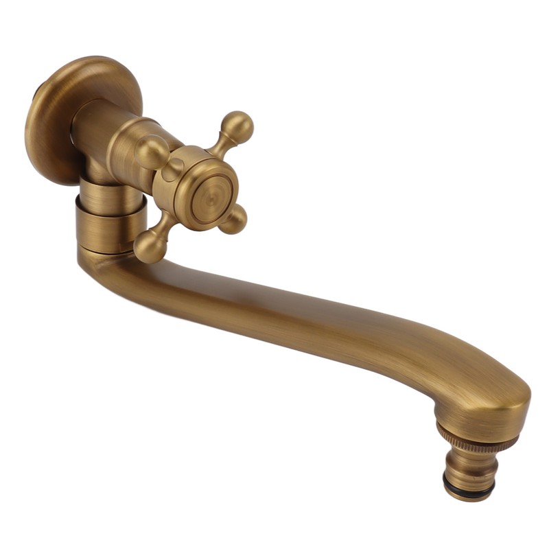Antique Garden Faucet with Extended Spout Antifreezing Copper Wall Mount