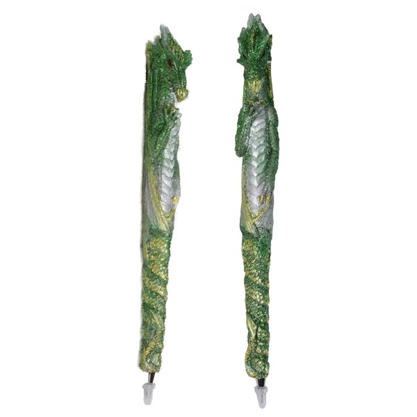 Set of 2 Glitter Metallic Green Medieval Fantasy Dragon Figural