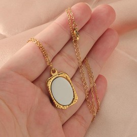 WLLAY Vintage Ancient Mirror Pendant Necklace Long Chain For Women Jewelry Gift (B:gold-tone)