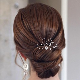 Allereyae Crystal Pearl Wedding Hairpins Barrette Rhinestone Pearl Flower Hair Pins Barrette Gold CZ Pearl Bling Bridal Headpieces Decorative Head Clip Pins Headwear Bridal Hair Accessories for Women