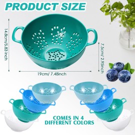 Baderke 4 Pack Mini Colander for Kitchen Plastic Berry Strainer with Double Handles 7.5 x 6 x 3 Inch Small Colander Strainer for Fruits Vegetables Food(Light Blue, Army Green, White, Blue)