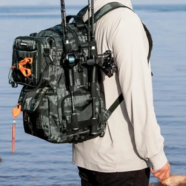 KastKing BaitSpace 50L Fishing Tackle Backpack with Removable Bait Binder & 4 Tackle Boxes,2 Rod Holders Storage Fishing Gear and Equipment,Black Camo
