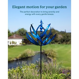 Cyan Oasis 91 inch Wind Spinners Outdoor - Extra Large Outdoor Metal Wind Sculptures Spinners with Stake, Windmills for The Yard Garden, Yard Art Garden Lawn Decor - Blue (27" W x 91" H)