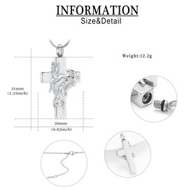 QGJNSGC Cross Hummingbird Urn Necklace for Ashes Flower Ash Pendant Memorial Necklace Cremation Jewellery Ash Keepsakes Necklace Gift for Loss of Loved One, Stainless Steel