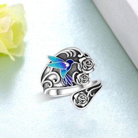 qielizhu Hummingbird Ring 925 Sterling Silver Hummingbird Spoon Ring Hummingbird Thumb Ring Hummingbird Jewelry Gifts for Women