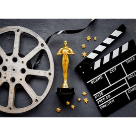 SADFA Movie Theme Backdrop 5x3ft Golden Statue and Movie Clapper Board Background Photography Show Parties Award Ceremony Award Ceremony Decorations Photo Booth Props