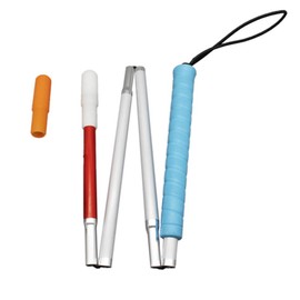 90 cm blind long stick, white stick, folding long stick with rubber handle, 4 parts, with 2 plastic tips