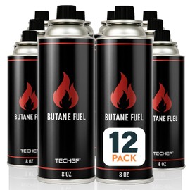 TECHEF 12 Pack x 8oz Butane Gas Fuel Canisters Cylinders Tin with Dual Safety System for Portable Gas Stove, Camping Stoves, Gas Burners, Cooking Torch, UL Listed, Made in Korea