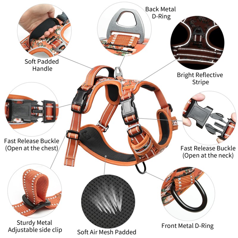 HEELE Dog Harness No Pull Release on Neck Reflective Adjustable