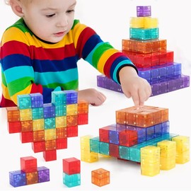 72PCS Magnetic Blocks - Transparent Magnet Cubes, Toddler Building Blocks, Sensory Autism Gifts for Kids Ages 3+, STEM Educational Sensory Magnet Toys Preschool Travel Toys