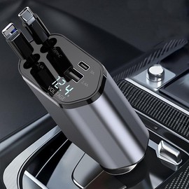 Retractable Cable Design 4 In 1 Car Charger, Dual Ports USB-C Fast Charging Car Charger, Universal Car Electrical Appliances For Car