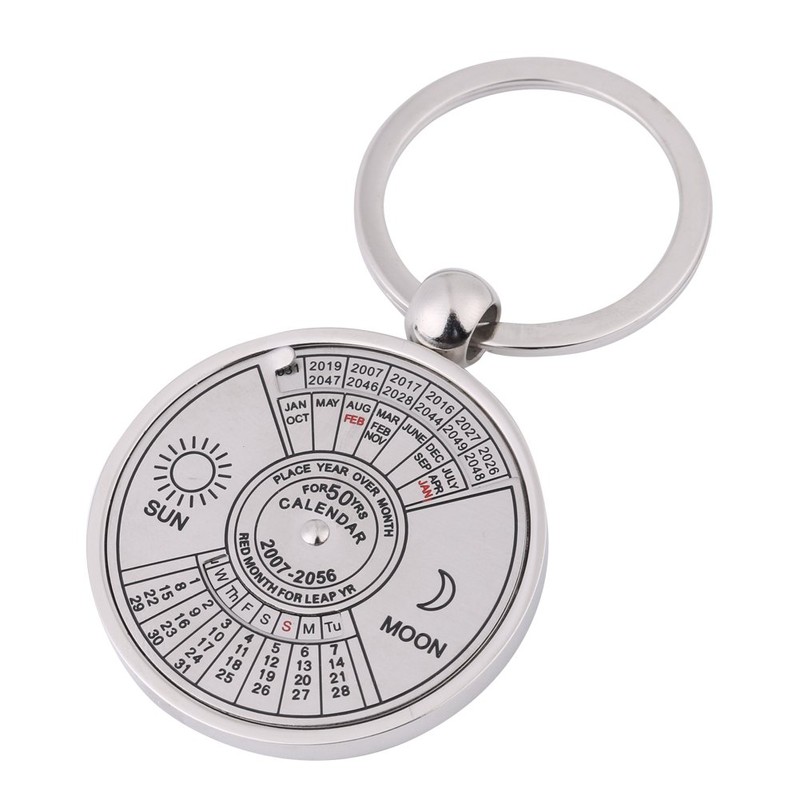 Antique 50 Years Perpetual Calendar Keychain Metal Key Ring Accessory