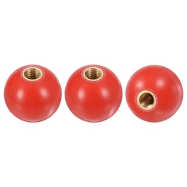 M METERXITY 3-Pack Threaded Ball Knobs, M10 Female Thread 35mm Dia. Thermoset Ball Knob for Lathe/Machine/Lawn Mowers, Round Phenolic Brass Insert Lever Handle [Red]