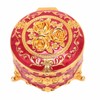 Vintage Metal Jewelry Box Round Exquisite Hand Carved Gold Flower