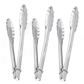 TrueCraftware- 16" Stainless Steel Flat Spring Utility Tong with Locking Ring Set of 3- Food Tongs Cooking Tongs for Grilling Barbecue Buffets Home Restaurants Food Tong Buffet Tong Appetizer Tong