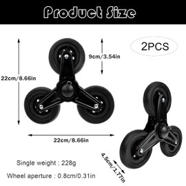 Pack of 2, Shopping Trolley Replacement Wheels, Replacement Wheel for Stair Climbers, Star Wheel, Three Wheel Wheel, Shopping Trolley Replacement Wheels 22 cm, Non-Slip Wheels for Portable Stair